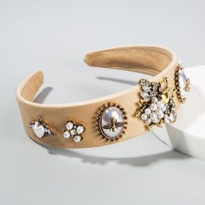 Yellow Bee Pearl Wide-edge Diamond Headband